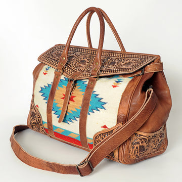 American Darling Duffel Saddle Blanket Hand Tooled Genuine Leather Western Women Bag | Handbag Duffle Weekend Travel Bags for